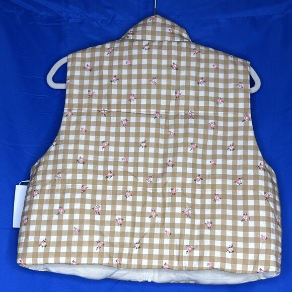 Lovefire Women's Gingham Floral Cropped Puffer Quilted Vest Cottagecore - L NWT - Picture 3 of 10